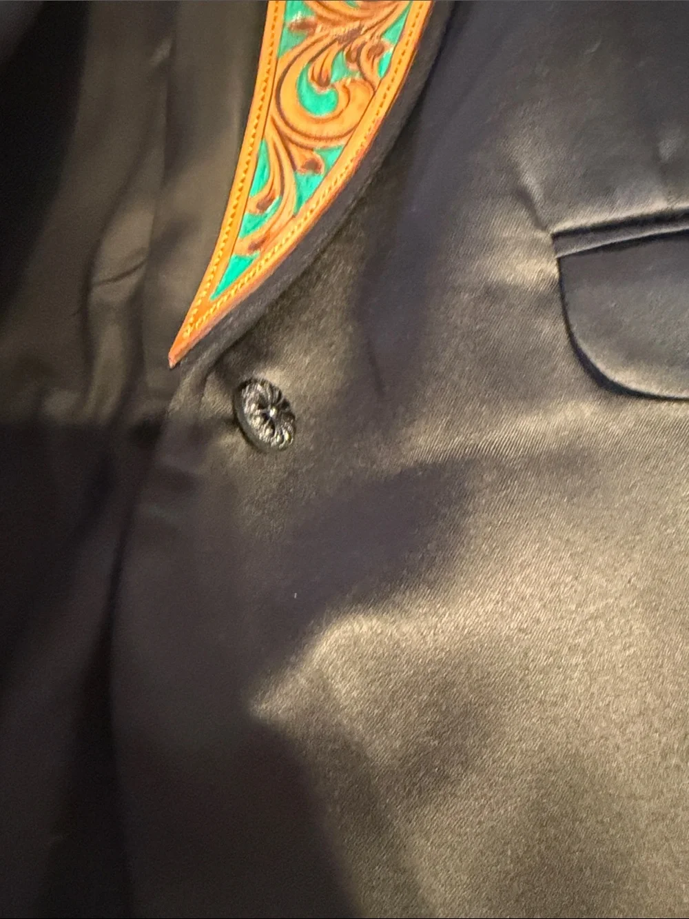 Black Blazer with Turquoise & Orange Embroidered Lapel